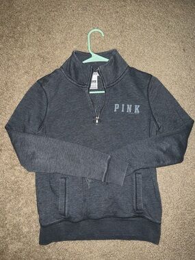PINK Quarter-Zip Pullover Hoodie - Charcoal Gray